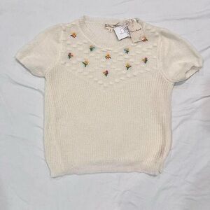 Hem & Thread White Knit Top with Floral Details